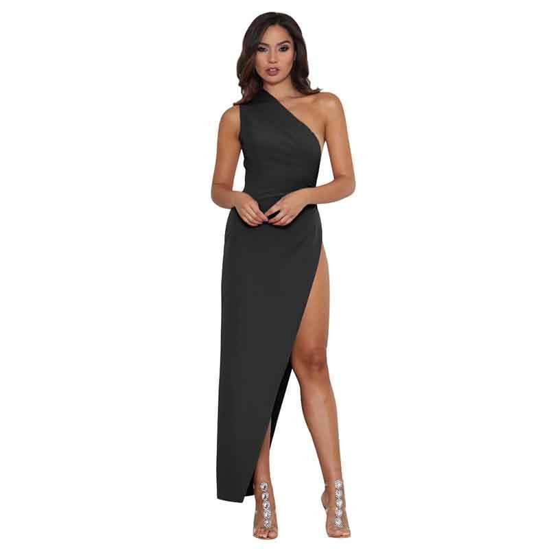 One Shoulder High Half Split Bodycon Long Dresses