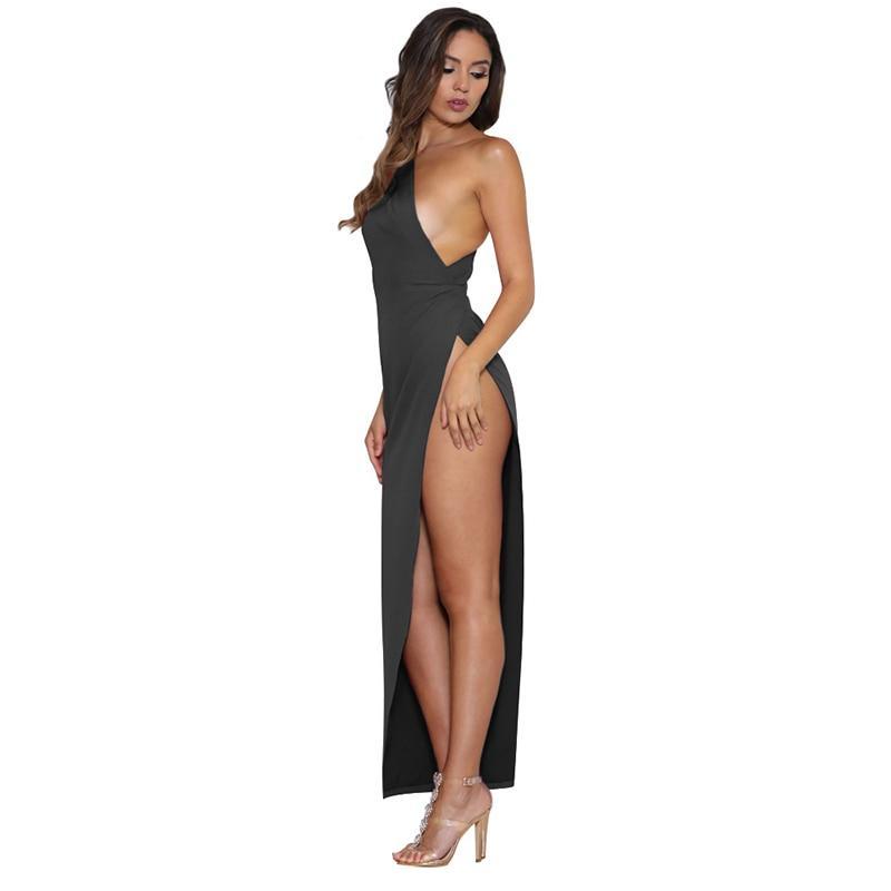 One Shoulder High Half Split Bodycon Long Dresses