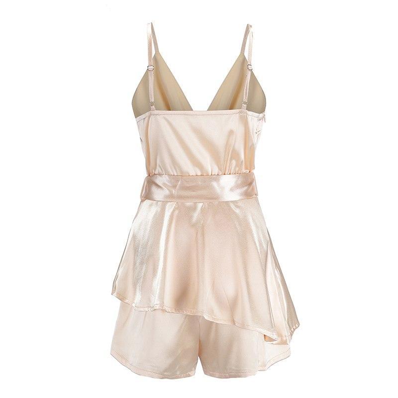 Deep V Neck Bandage Bow Ruffles Romper