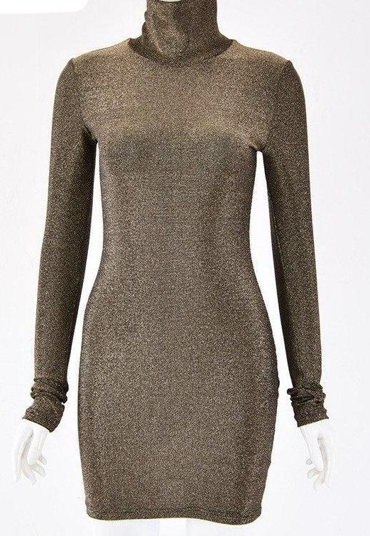 Sparkly High Neck Long Sleeve Mini Dress