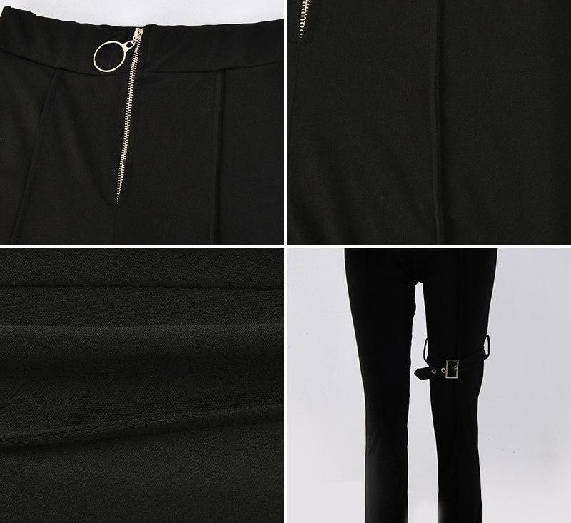 Front Zipper High Waist Pants Leg Buckle Pants