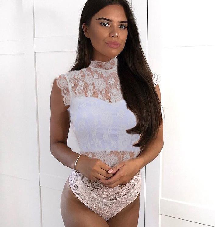 White Mesh See Through Lace Bodysuits
