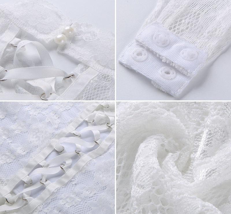 White Mesh See Through Lace Bodysuits