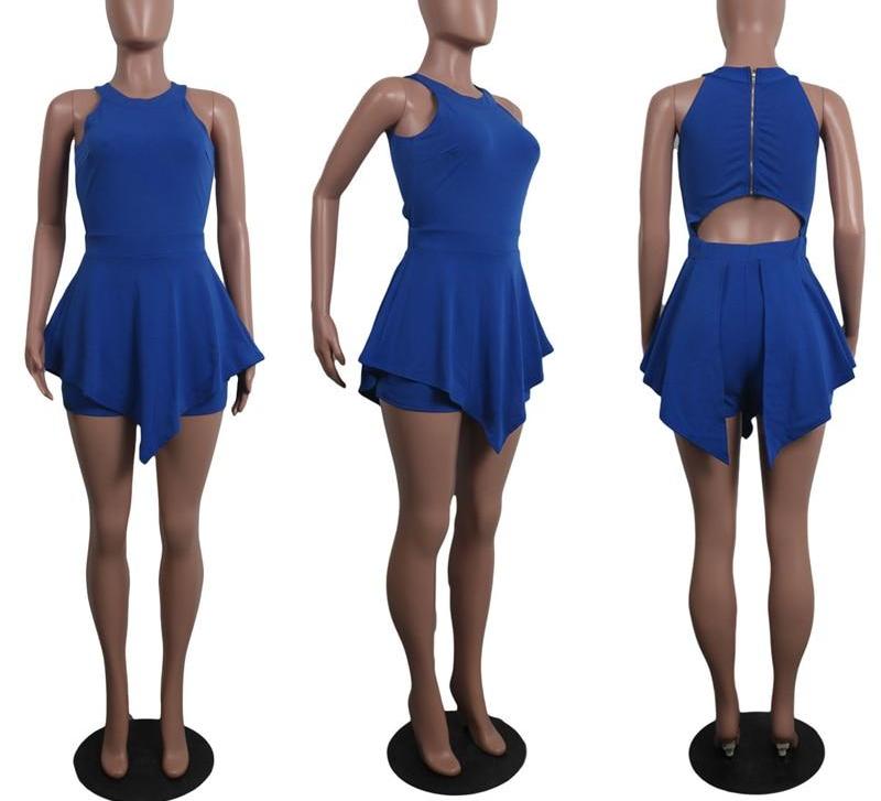 O Neck Cold Shoulder Zipper Rompers