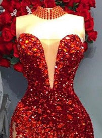 Crystal Rubies Sequin Mesh Mermaid Floor-length Dresses