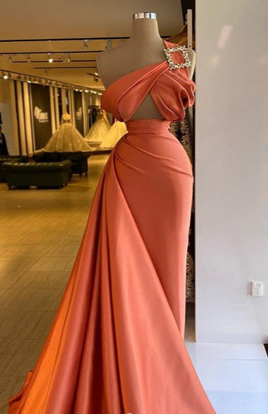 Satin One Shoulder Maxi Drape Mermaid Dresses