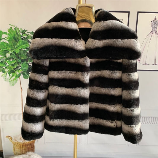 Rex Rabbit Fur Coat Big Turndown Collar