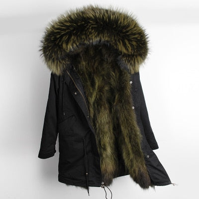 Real Fox Fur Lining and Fox Fur Thick Parka Long Coats