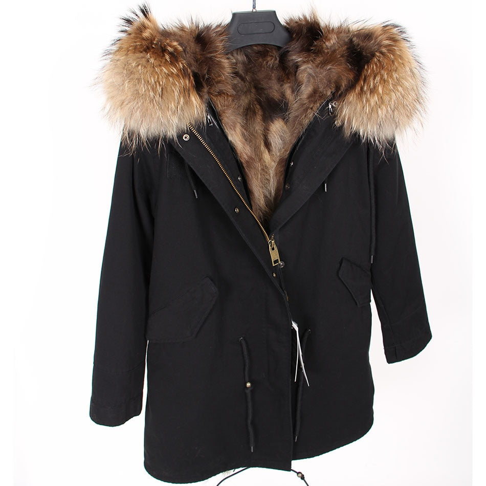 Real Fox Fur Lining and Fox Fur Thick Parka Long Coats