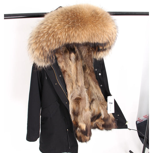 Real Fox Fur Lining and Fox Fur Thick Parka Long Coats