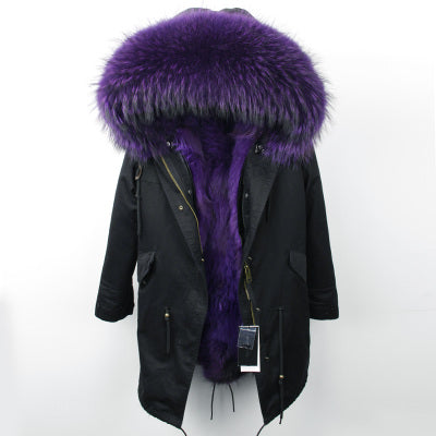 Real Fox Fur Lining and Fox Fur Thick Parka Long Coats