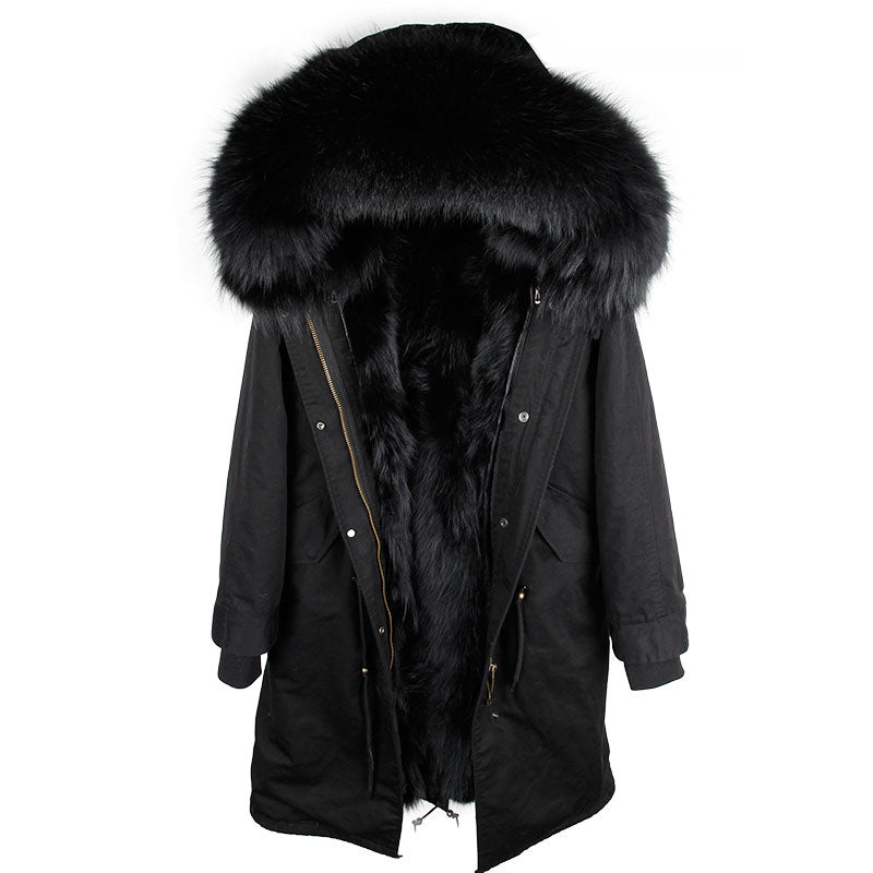 Real Fox Fur Lining and Fox Fur Thick Parka Long Coats
