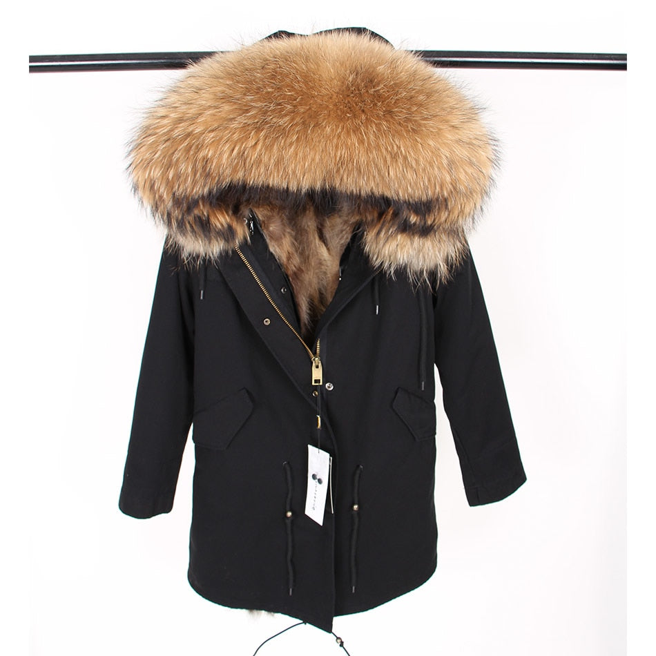 Real Fox Fur Lining and Fox Fur Thick Parka Long Coats