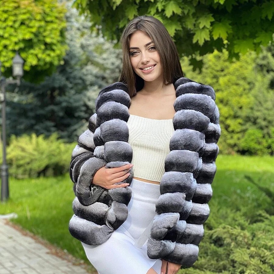 Collection of Chinchilla Style Rex Rabbit Fur Coat Vest