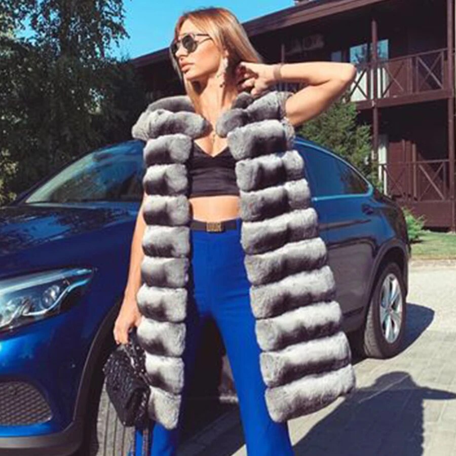 Collection of Chinchilla Style Rex Rabbit Fur Coat Vest