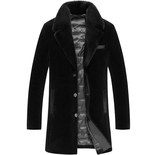 Real Mink Fur Collar Duck Down Long Wool Coats