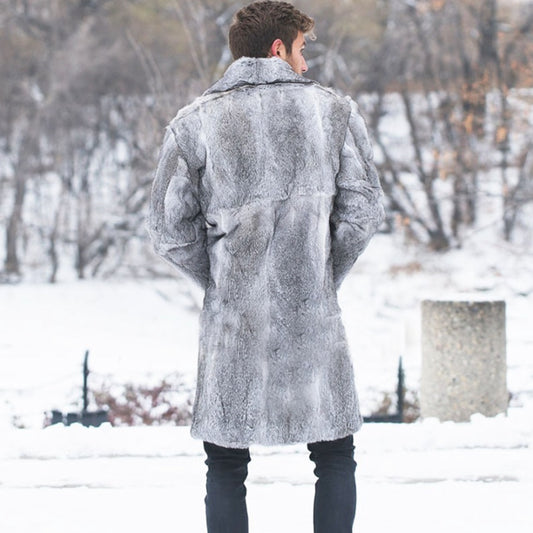 Real Rabbit Fur Turn Down Collar Long Coat