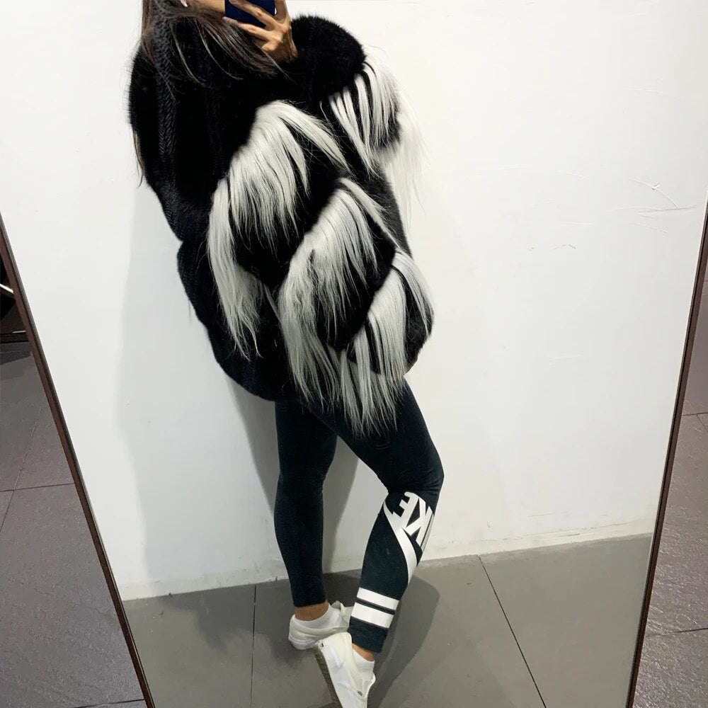 Black Natural Real Fox Fur Coats