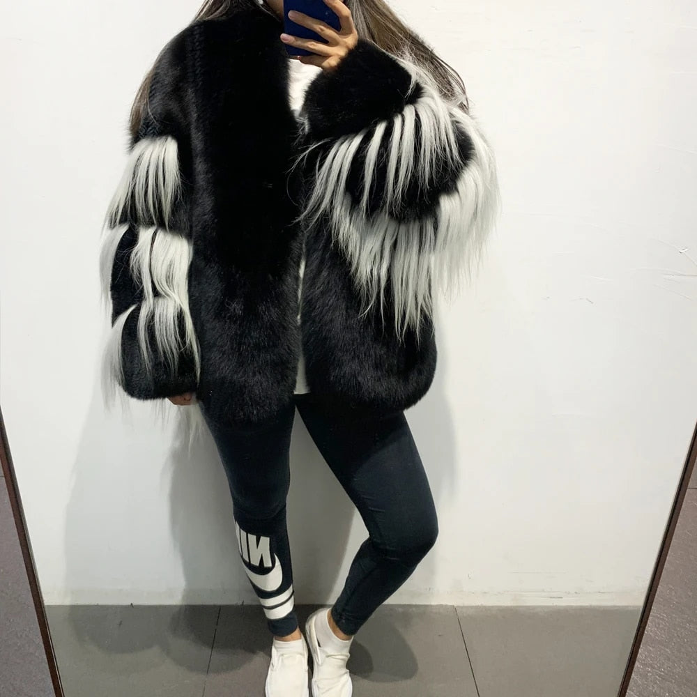 Black Natural Real Fox Fur Coats