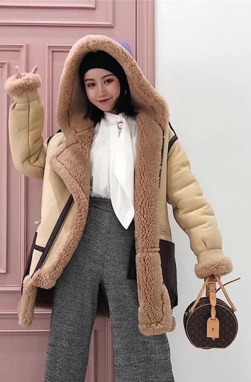 Thick Genuine Leather Australian Merino Sheep Fur Coat