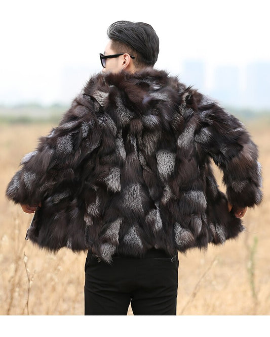 Genuine Fox Fur Patchwork Coat With Hood