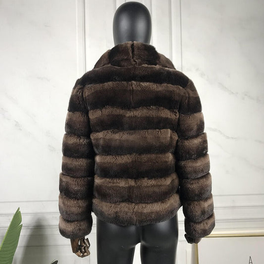 Rabbit Fur Turndown Collar Coat