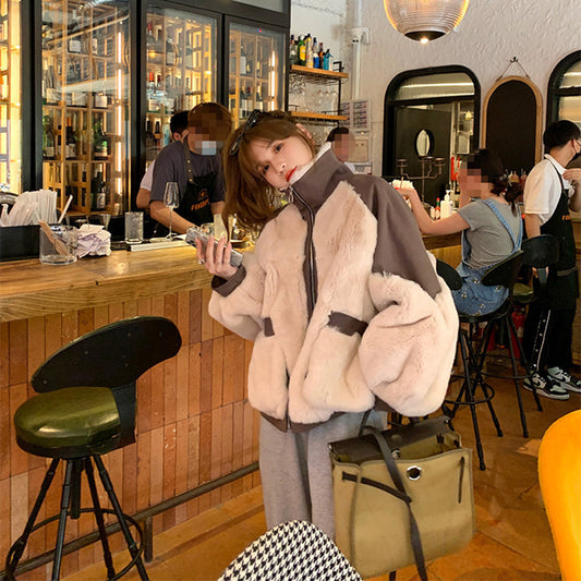 Genuine Leather Loose Puff Sleeve Fur Jacket