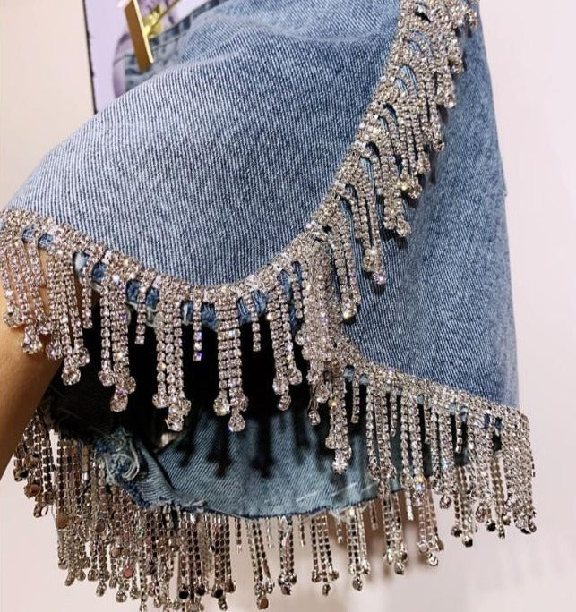 Diamond Tassel Jean Shorts