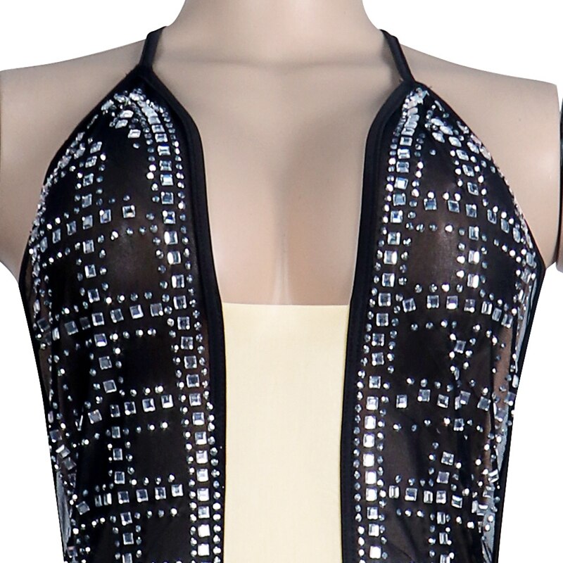 Rhinestone Halter Backless Mini Dresses