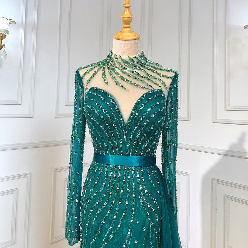 Luxury Crystal Stripe Mermaid Evening Gowns