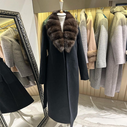Cashmere Wool Coats X Long Real Fur Collar