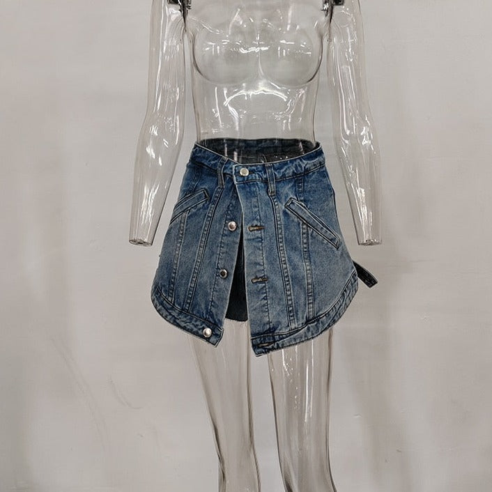 High Waist Open Button Skirt Denim Shorts