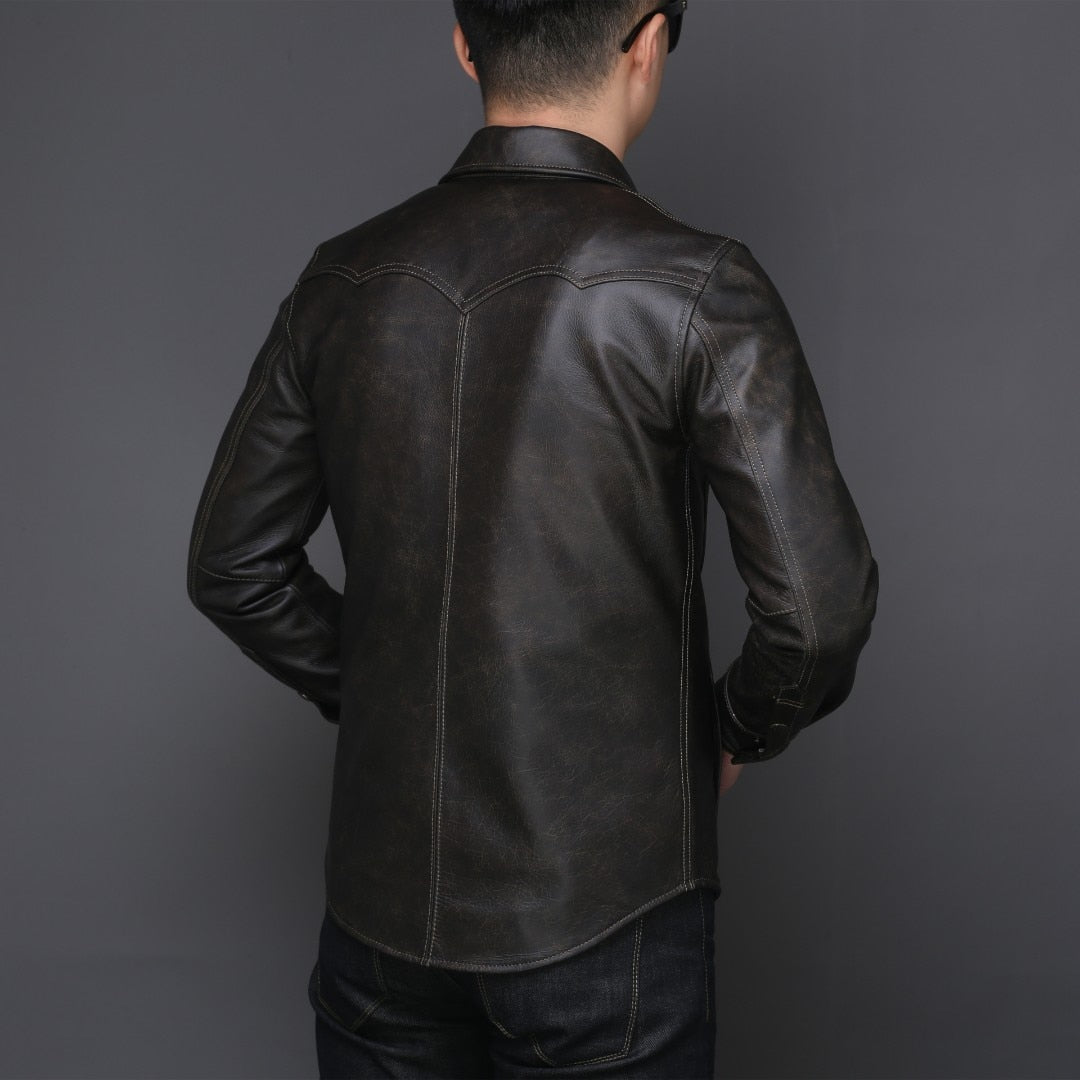 Genuine Leather Shirt Button-up Style Jacket