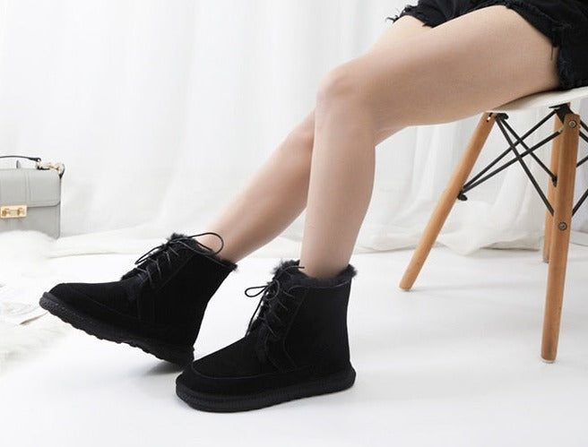 Genuine Leather Natural Fur Snow Boots