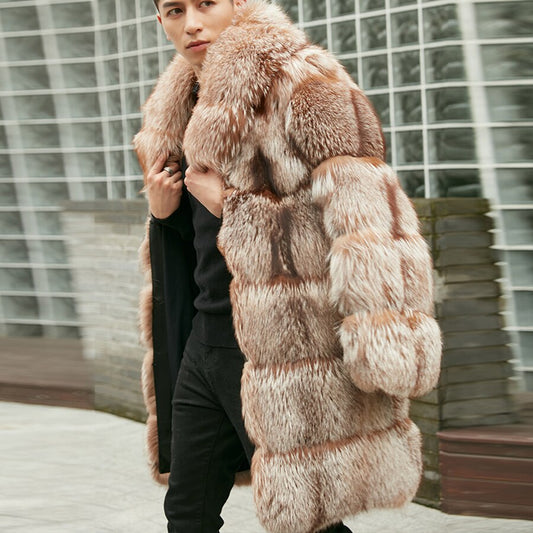 Natural Real Fox Fur Long Coat Big Collar