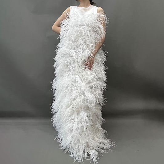 Real Ostrich Feather Long Dresses