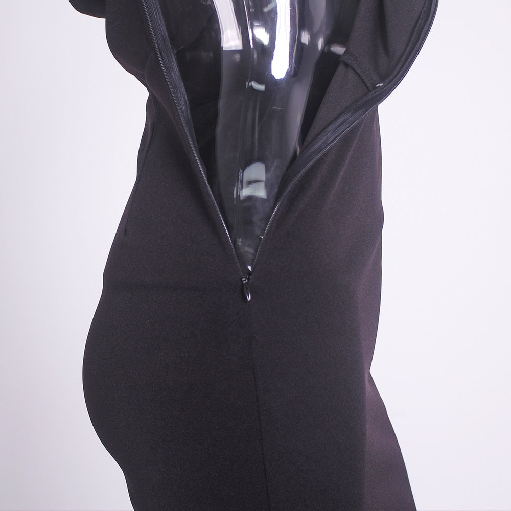 Black Hollow One Shoulder Sleeved Split Long Dresses