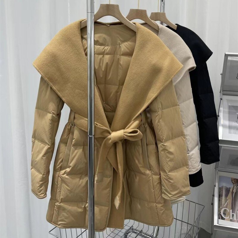 Cashmere Duck Down Hooded Puffer Coats