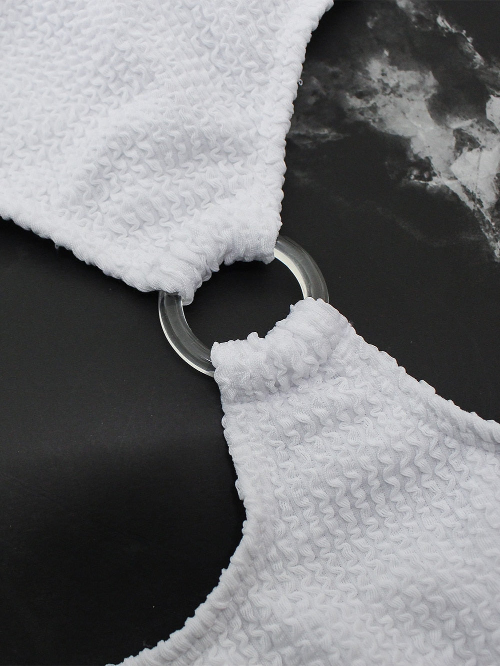 White Belly Ring Hoop Cut Out Monokini