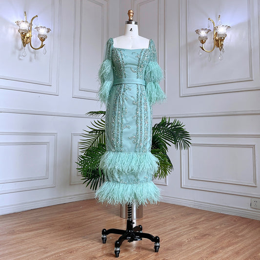 Feather Wing Sleeve Ankle-Length Dresses