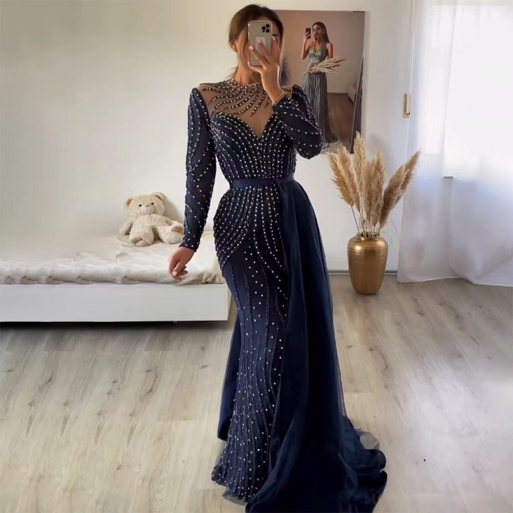 Luxury Crystal Stripe Mermaid Evening Gowns