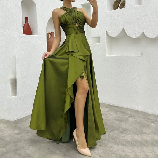 Cross Tie Up Sleeveless Pleated Hollow Maxi Dress