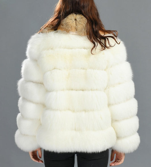 White Fur Red Fur Collar Fur Coats