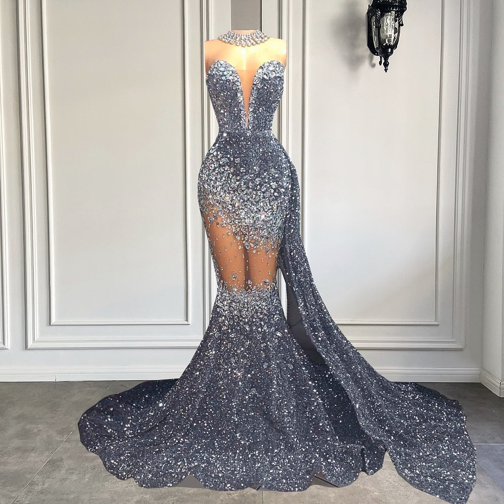 Crystal Rubies Sequin Mesh Mermaid Floor-length Dresses