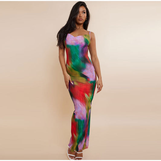 Tie-dyed Printed Pleated Maxi Dresses