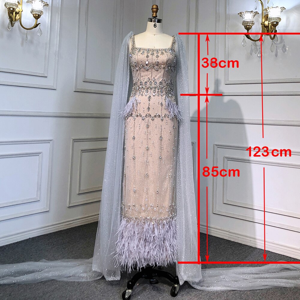 Crystal Feather Cape Sleeve Ankle Length Dresses