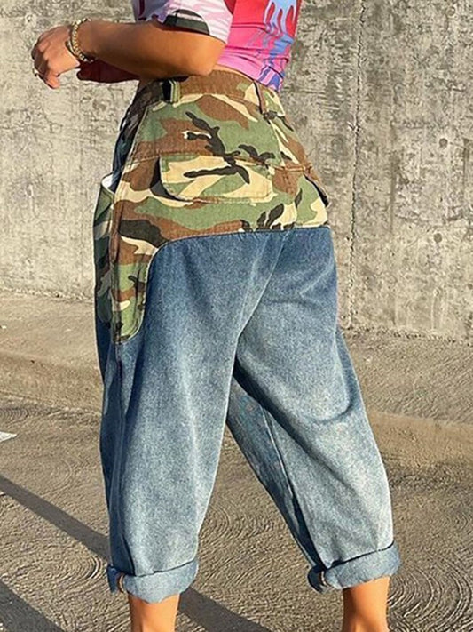 Camo Boyfriend High Waist Loose Denim Jeans