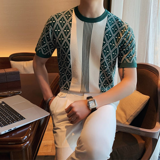 Print O Collar Short Sleeve Slim T-Shirts