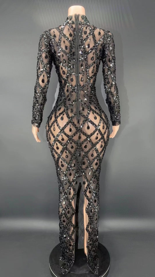 Black Rhinestones Full Wrap Dress