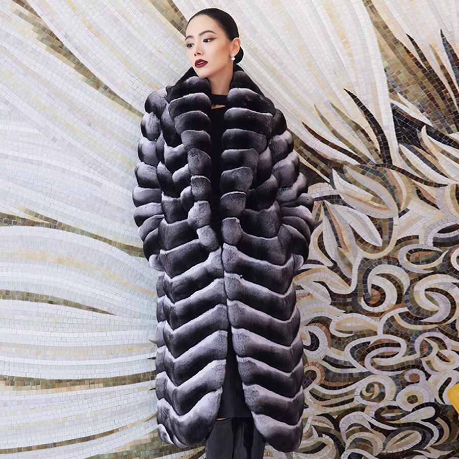 Full length chinchilla fur 2025 coat